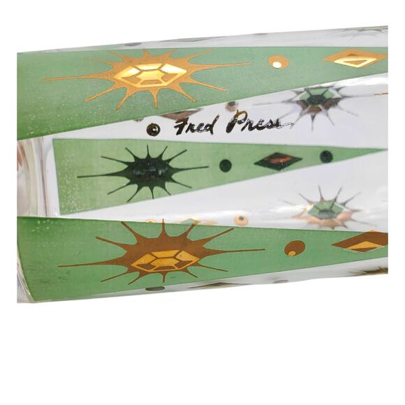 Fred Press Glass Tumblers Atomic Burst Cocktail MCM Pastel Mint Green Highball - Picture 3 of 7